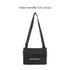 A lightweight black crossbody bag with a single adjustable strap and a logo on the front.