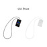 A retractable card holder with a black silicone strap and a white card holder with a clear strap. Both have a logo.