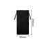 A black RPET lens pouch with a drawstring closure, measuring 200mm by 80mm. It features a logo.