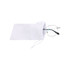 A white RPET lens pouch containing a pair of glasses, featuring a drawstring closure and simple design.