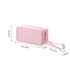 A pink silicone square cosmetic bag with a zip closure and a wrist strap, measuring 18.3 cm by 7 cm by 9.3 cm.