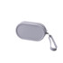 A round grey silicone storage bag with a zip closure and a wrist strap. It features a logo on one side.