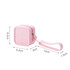 A pink square silicone coin pouch with a zipper and a loop handle, measuring 8.2cm by 12cm.