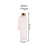 A drink bottle in pink with a gold lid, featuring a handle and measurements displayed alongside.