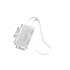 A white ABS retractable card holder with lanyard, measuring 10.1 cm by 5.8 cm, featuring a logo.