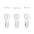 A mini portable handheld fan in three styles: white fan design with variations in print methods. Each features a logo.