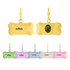 A bone-shaped pet waste bag dispenser available in yellow, pink, blue, and green colours with a clip and logo.