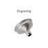 A stainless steel mini funnel with a shiny finish and a branding logo on the side.