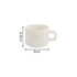 A white ceramic mug with a handle, featuring dimensions of 6.6cm in height and 8cm in width.