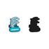 A colourful PVC fridge magnet featuring two dolphins above a blue base with a logo.