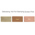 A PU leather glasses pouch in three colours: beige, brown, and pink, featuring a logo on each.