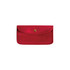 A red velvet glasses pouch with a flap and a gold snap closure, featuring a simple design.