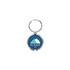 A round epoxy tag in blue and silver featuring a mountain graphic and a keyring attachment.
