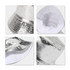 A shiny silver bucket hat with a glittering surface and a white interior, featuring an inner lining and brim.