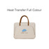 A cream-coloured laptop bag with a zippered outer pocket and brown handles, featuring a logo.