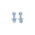 A set of light blue silicone kids cutlery featuring bear-shaped handles, including a fork and a spoon.