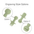 Silicone kids cutlery set in light green, featuring options for fork and spoon styles with an engraving style.