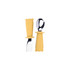 Yellow silicone cutlery set for kids, featuring a fork and spoon with bear-shaped handles. Includes a logo.