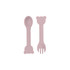 Bear shape silicone cutlery set in soft pink, includes a spoon and fork with bear-shaped handles.
