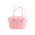 A pink EVA pet bag featuring holes for ventilation and two handles. It includes a logo on the side.