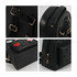 A black EVA Holes Backpack with adjustable straps, zippers, and a textured surface featuring decorative elements.
