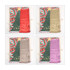 A sequin drawstring bag in four colour variations: red, gold, silver, and purple, featuring a festive Christmas design.
