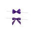 Two purple twist tie bows with the words "Forward" and "Chocolate" printed on them. Each bow is attached to a white twist tie.