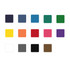 A selection of square colour swatches in navy, teal, green, yellow, orange, red, pink, purple, white, grey, black, and brown.