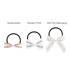 Three elastic hair bows in black, with white bows featuring various designs and printing styles.