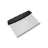 A bench scraper with a black plastic handle and a stainless steel blade, featuring a measurement scale.