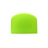 A flexible bowl scraper in bright yellow-green, featuring a textured surface and a rounded top edge, with a logo present.
