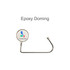 A round silver desk hook with a glossy white circular end featuring a logo with blue and green accents.