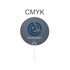 A custom-shaped hand fan with a round grey surface and a white handle, featuring a logo.