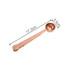 A copper coffee measuring spoon with a clip, measuring 17.3 cm in length and 3.5 cm in diameter.