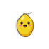 A yellow lemon-shaped index card with a smiling face, attached to a silver ring.