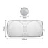 A Twin Circular light-blocking car sun shade in white, displayed flat and folded, with measurements included.