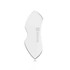 A clear, customised Gua Sha board with a contoured shape, featuring a small logo on its surface.