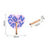 A heart-shaped wooden paper fan in pink and purple, featuring a wooden handle measuring 15 cm.