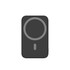 A black 5000mAh magnetic wireless power bank with a circular design and a small button. It features a logo.