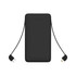 A black 10000mAh slim power bank with an attached charging cable. Features a minimal design and a logo.