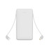A white 10000mAh slim power bank with an attached charging cable in grey. It features indicator lights on the front.