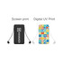 A slim power bank in black with a decorative multi-coloured design and integrated charging cable. Features a logo.