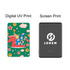 A colourful power bank featuring a playful design on one side and a sleek black finish with a logo on the other.