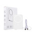 A white 10,000mAh magnetic wireless power bank with a USB charging cable, accompanied by a box featuring a logo.