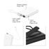A white 10000mAh magnetic wireless power bank with a built-in charging cable, featuring multiple Type-C ports and a textured surface.