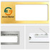 A rectangular reusable metal name badge in gold and silver finishes, featuring a logo and a white insert area.