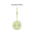 A round, pale green silicone pouch with holes, featuring a loop handle and a logo.