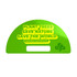 A green custom-shaped paper fan without handles featuring messages about conservation and a logo.