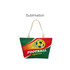 A multi-coloured tote bag in red and green featuring a football design and a logo on the side.