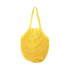 A yellow mesh grocery bag with a netted design and two handles for easy carrying.